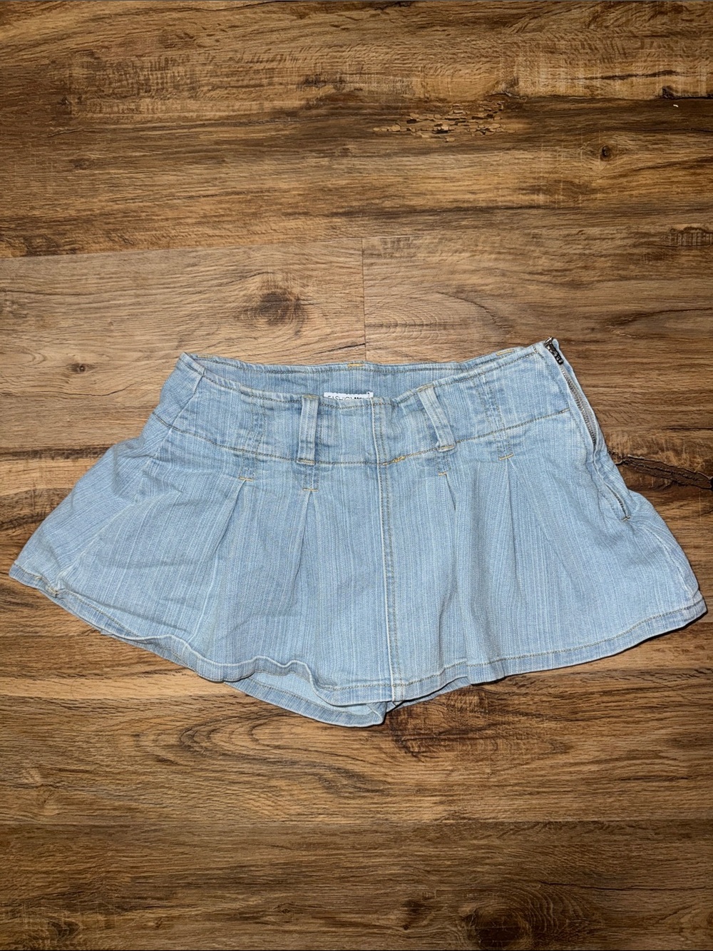 Denim Mini Pleated Skirt